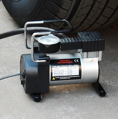 Araba Siyah Gümüş Renkli Tek Silindir İçin 12v Metal Taşınabilir Hava Kompresörü